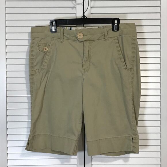 Blue Epic Pants - Blue Epic Khaki Tan stretch Twill Utility Chino Bermuda Shorts Women 14